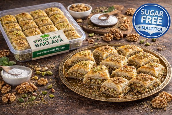 Sugar-free baklava made with maltitol syrup — export-friendly option for sugar-conscious markets