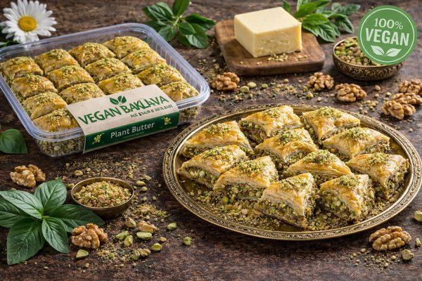 Vegan baklava with plant butter — plant-based Turkish baklava option for export markets